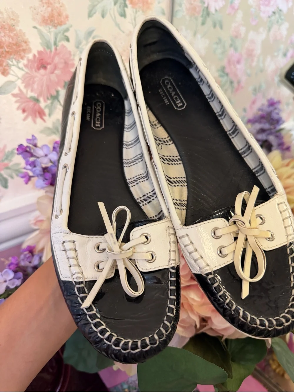 Y2k Coach Two-Tone Black and White Leather Driving Loafers